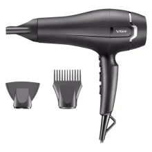 سشوار حرفه‌ای 2400 وات وی جی ار مدل V-450، موتور AC، وزن 950 گرم، دارای سری متمرکز‌کننده باریک، سری شانه‌دار با ویژگی صاف‌کنندگی، حجم‌دهندگی، با قابلیت باد سرد