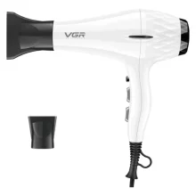 سشوار حرفه‌ای 2200 وات وی جی ار مدل V-413، موتور AC، وزن 802 گرم، المنت سرامیک تورمالین، دارای سری متمرکز‌کننده باریک، متمرکز‌کننده پهن با ویژگی صاف‌کنندگی، حجم‌دهندگی، با قابلیت باد سرد