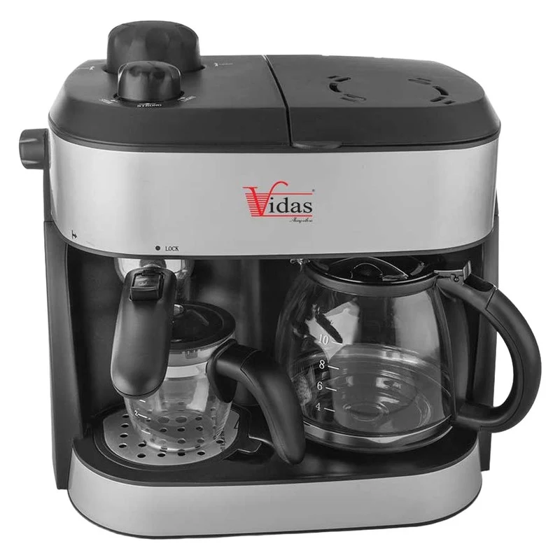 اسپرسوساز 1200 میلیلیتری ویداس مدل VIR-2352، با مصرف پودر قهوه، مناسب تهیه اسپرسو و فرانسه، دارای 1 عدد نازل قهوه، سینی چکهگیر اسپرسوساز 1200 میلیلیتری ویداس مدل VIR-2352، با مصرف پودر قهوه، مناسب تهیه اسپرسو و فرانسه، دارای 1 عدد نازل قهوه، سینی چکهگیر