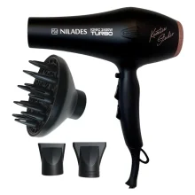 سشوار حرفه‌ای 2400 وات نیلادس مدل Keratin Studio، موتور AC، وزن 550 گرم، المنت سرامیک تورمالین، دارای سری دیسپانسر، متمرکز‌کننده باریک، متمرکز‌کننده پهن با ویژگی فرکنندگی، صاف‌کنندگی، حجم‌دهندگی، با قابلیت باد سرد، فناوری تولید یون، دسته ارگونومیک