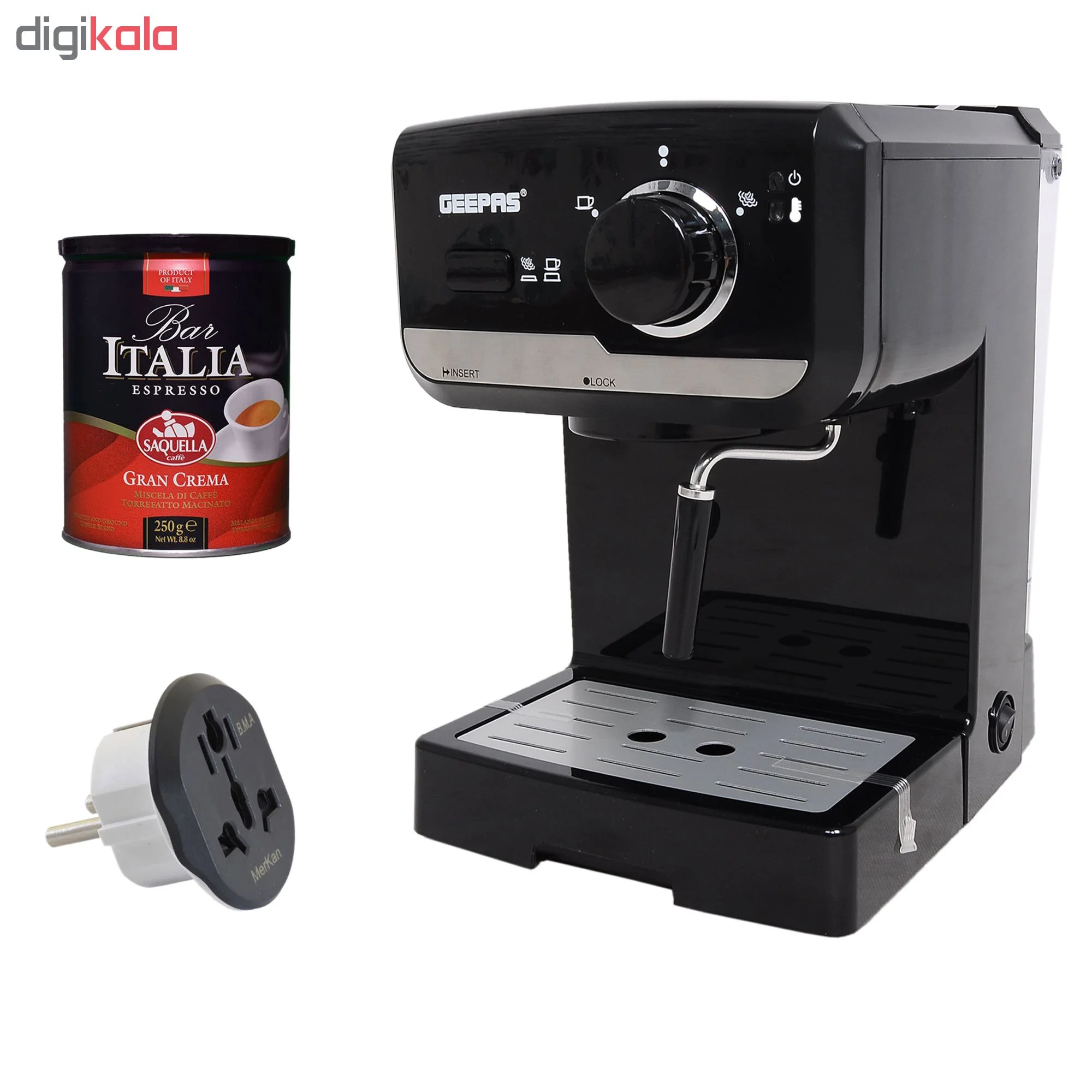 اسپرسوساز 1500 میلی‌لیتری جی پاس مدل GCM-6108، با مصرف پودر قهوه، مناسب تهیه اسپرسو، کافه لاته و کاپوچینو، دارای 1 عدد نازل قهوه