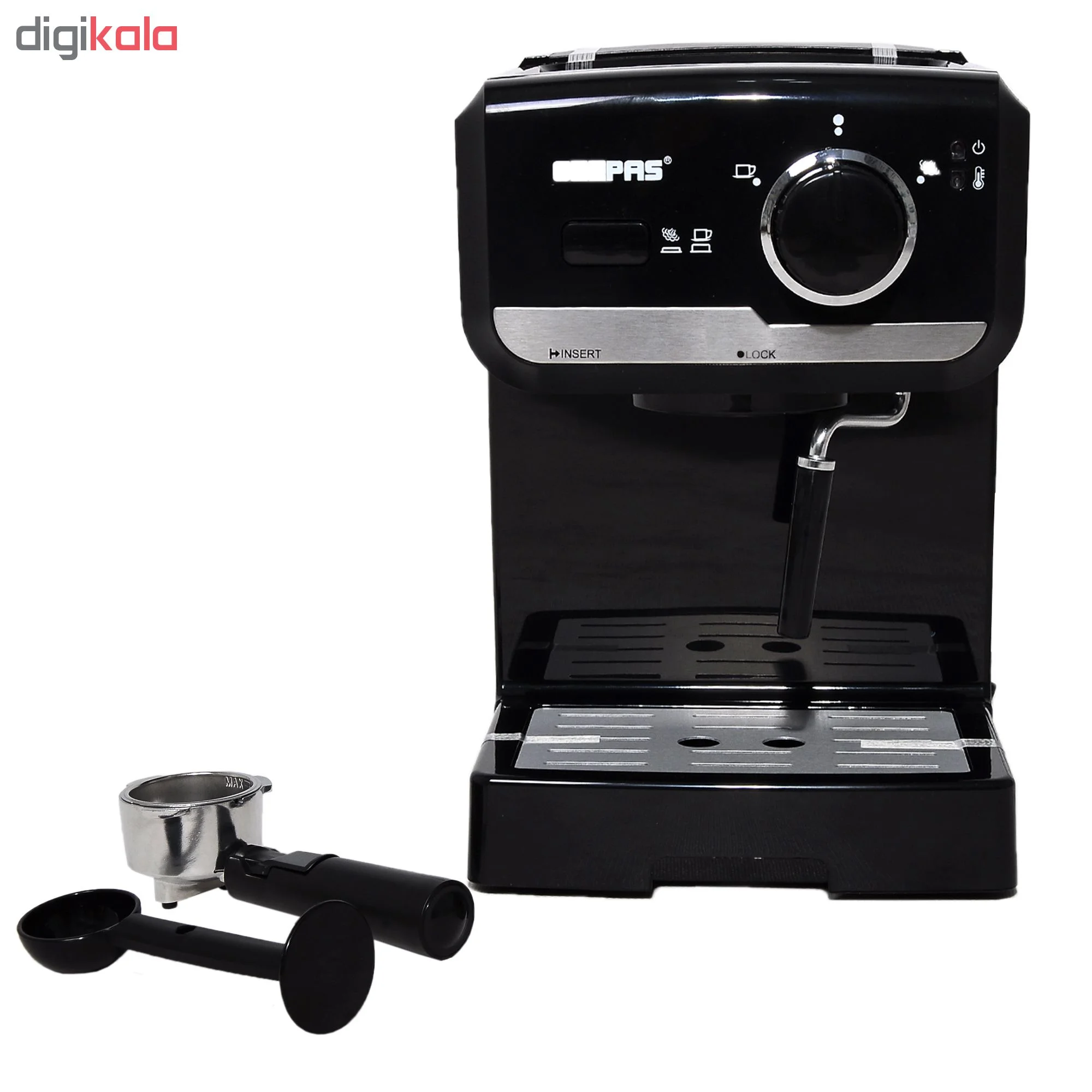 اسپرسوساز 1500 میلی‌لیتری جی پاس مدل GCM-6108، با مصرف پودر قهوه، مناسب تهیه اسپرسو، کافه لاته و کاپوچینو، دارای 1 عدد نازل قهوه