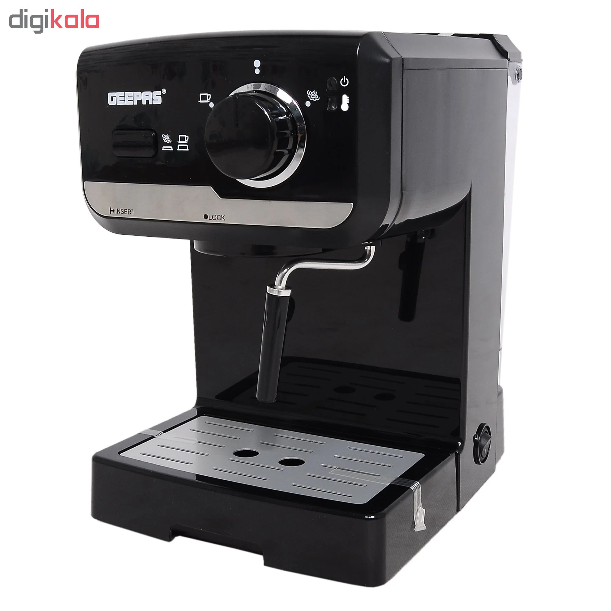 اسپرسوساز 1500 میلی‌لیتری جی پاس مدل GCM-6108، با مصرف پودر قهوه، مناسب تهیه اسپرسو، کافه لاته و کاپوچینو، دارای 1 عدد نازل قهوه