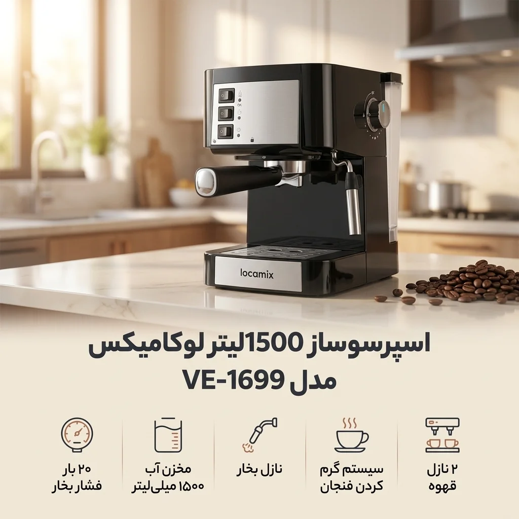 اسپرسو ساز 1500 میلی‌لیتر لوکامیکس مدل VE-1699