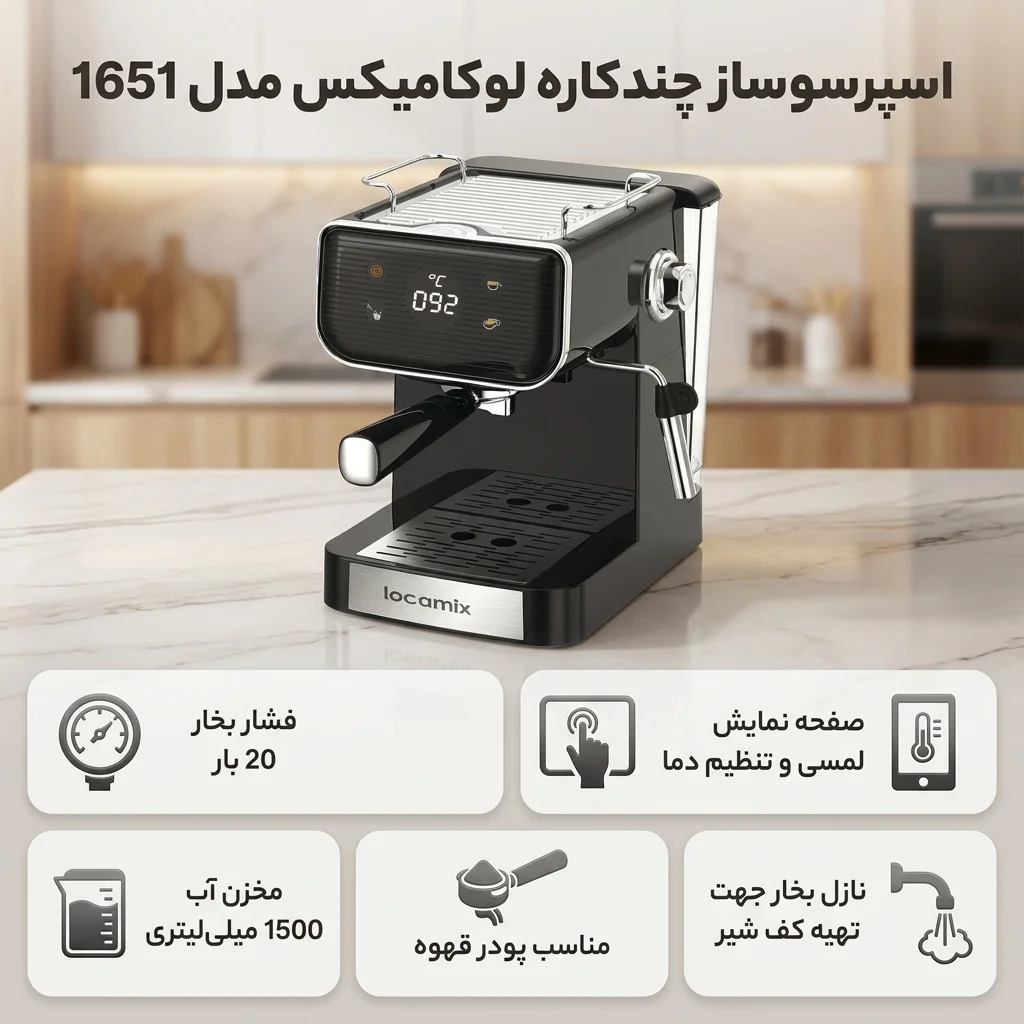 اسپرسوساز لوکامیکس مدل 1651 دسته خلبانی لمسی