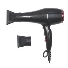 سشوار حرفه‌ای 2000 وات کنورث مدل KW-820، موتور AC، وزن 660 گرم، دارای سری متمرکز‌کننده باریک، متمرکز‌کننده پهن با ویژگی صاف‌کنندگی، با قابلیت باد سرد، فناوری تولید یون، قابلیت تنظیم دما