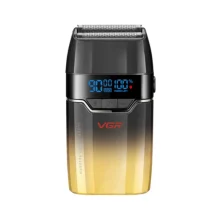 ماشین اصلاح موی صورت وی جی ار مدل V-308 با تیغه تیتانیوم پیشرفته، باتری لیتیوم یونی 1200 میلی‌آمپرساعتی، قابلیت اصلاح خشک و مرطوب، نمایشگر وضعیت باتری و طراحی ارگونومیک مقاوم در برابر ضربه